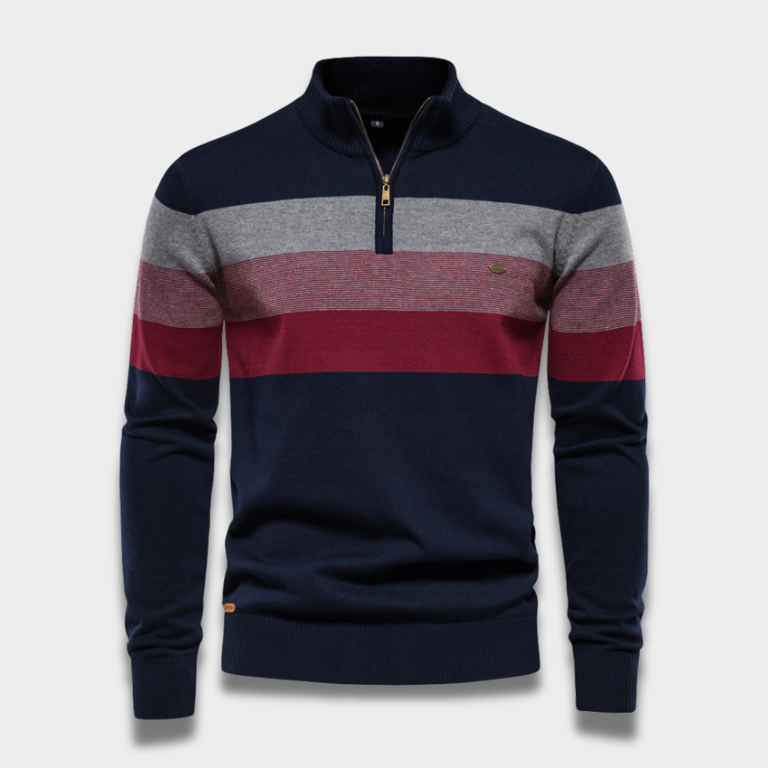 Sweter męski w paski zapinany na zamek z dzianiny