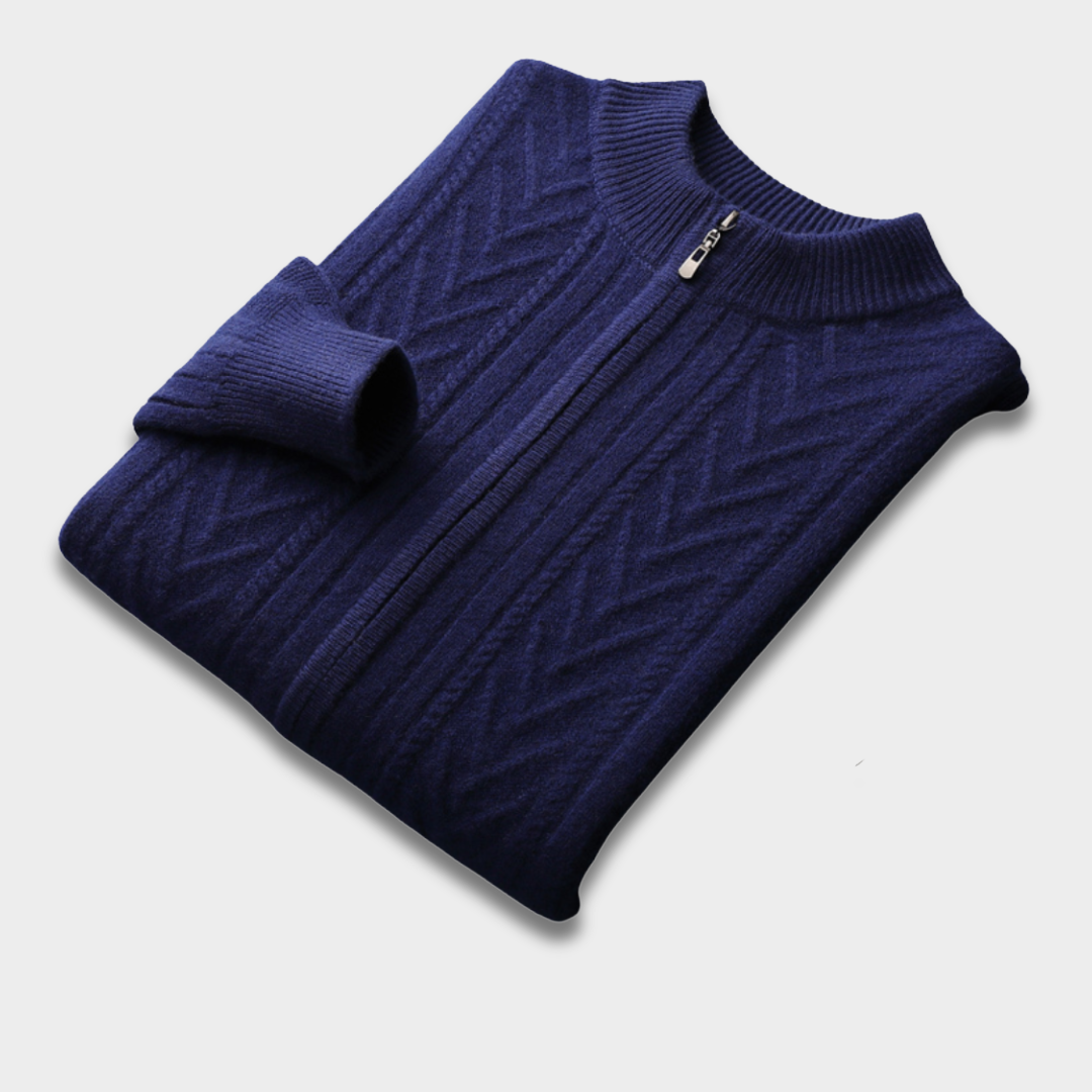 Męski Sweter Dziany z Półzamkiem i Żebrowanym Wzorem ModaBoutique