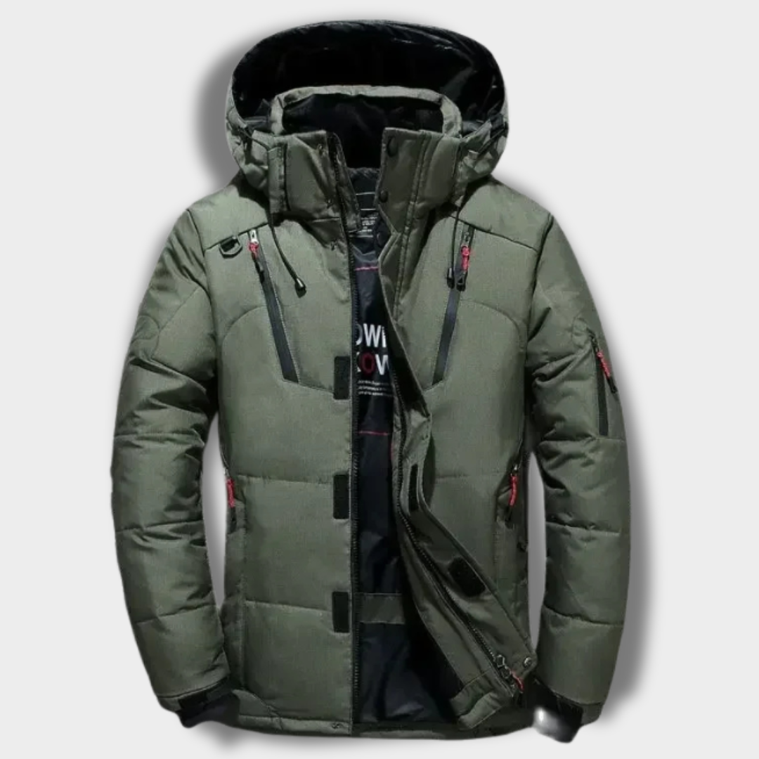 Męska Zimowa Kurtka Puchowa z Kapturem i Ociepleniem