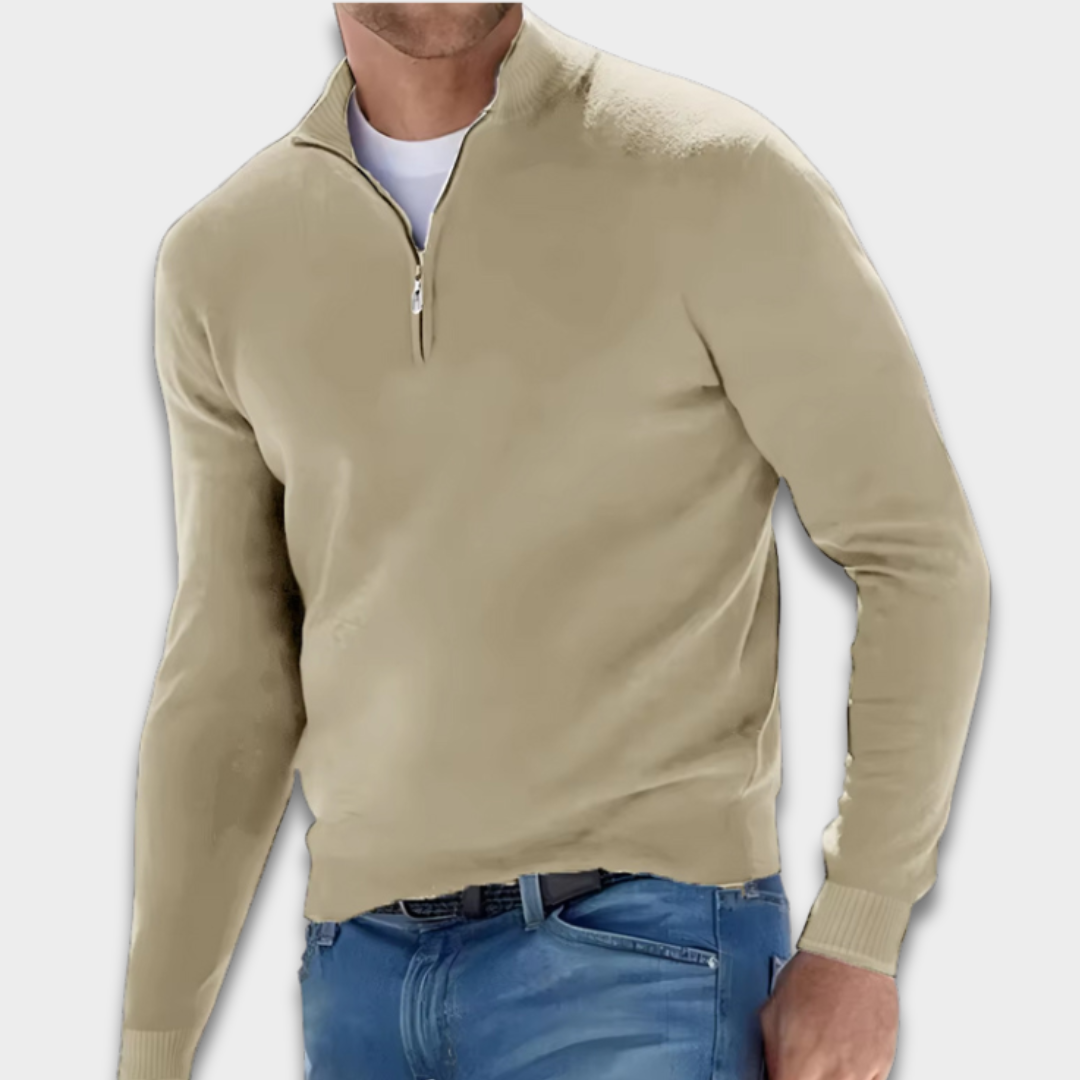 Sweter męski z krótkim zamkiem z prążkowanej dzianiny Modaboutique