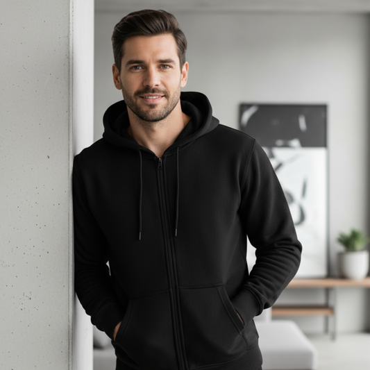 Męska bluza rozpinana z kapturem z miękkiego materiału Modaboutique