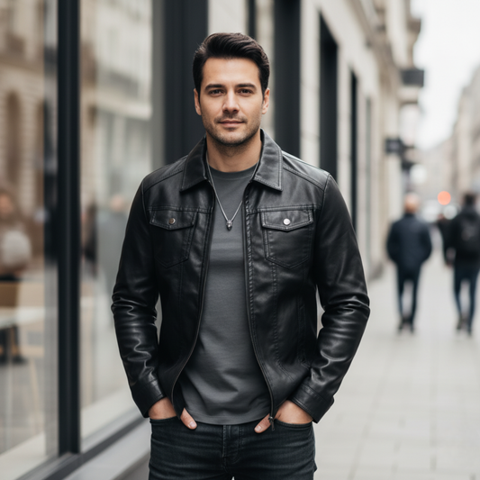 Męska kurtka z imitacji skóry z miękką podszewką Modaboutique