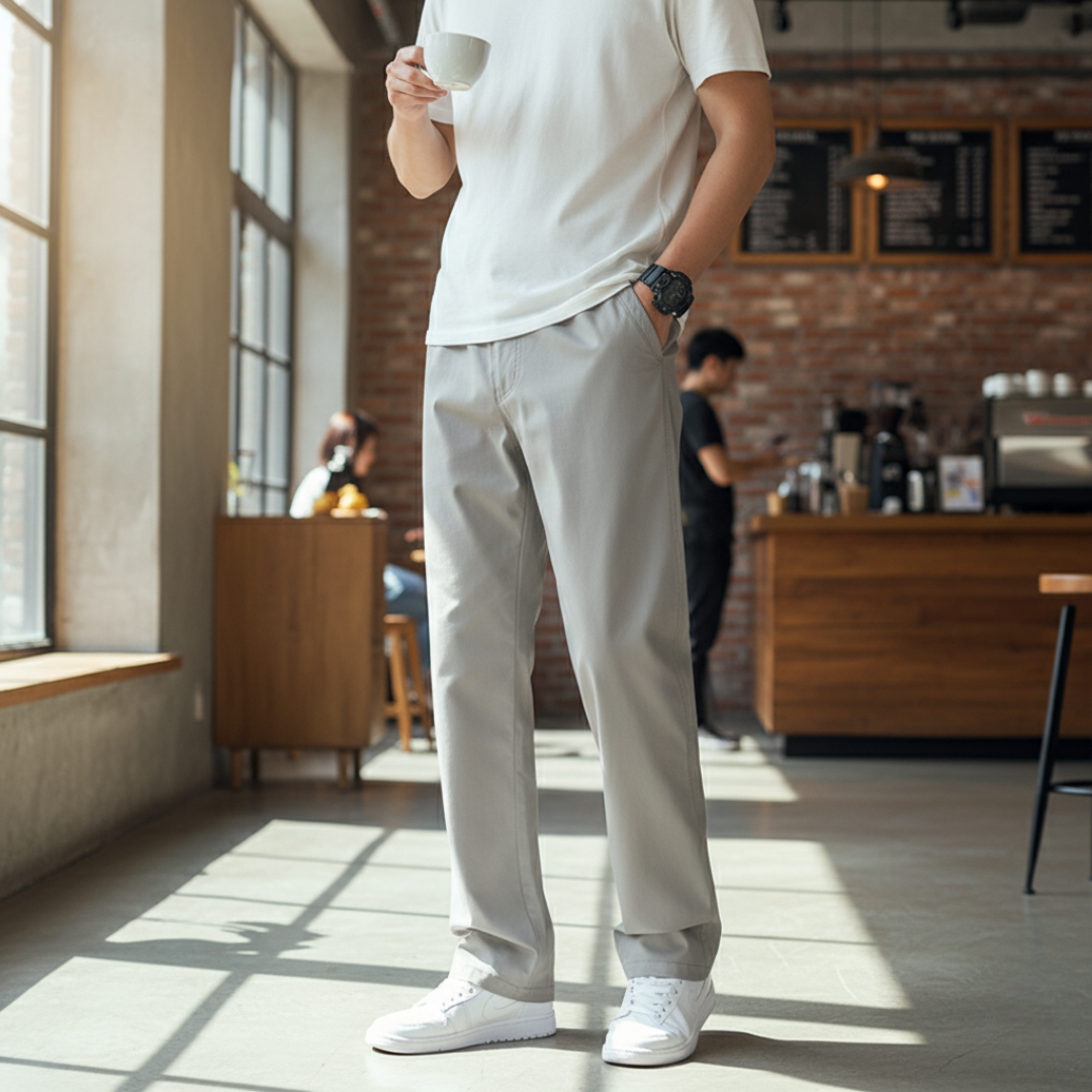 Męskie spodnie materiałowe z prostym krojem Modaboutique