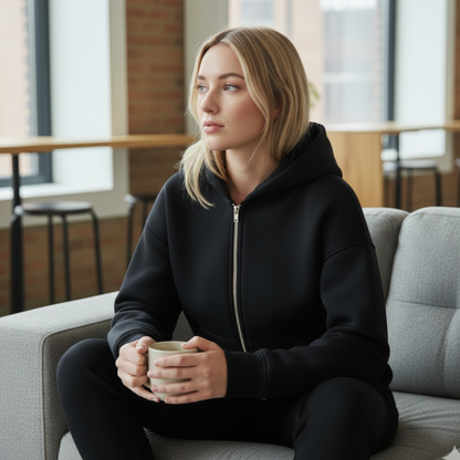 Damska bluza z kapturem zapinana na zamek z miękkiej tkaniny Modaboutique