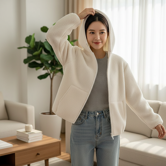 Damska kurtka z kapturem zapinana na zamek z ocieplaną podszewką Modaboutique