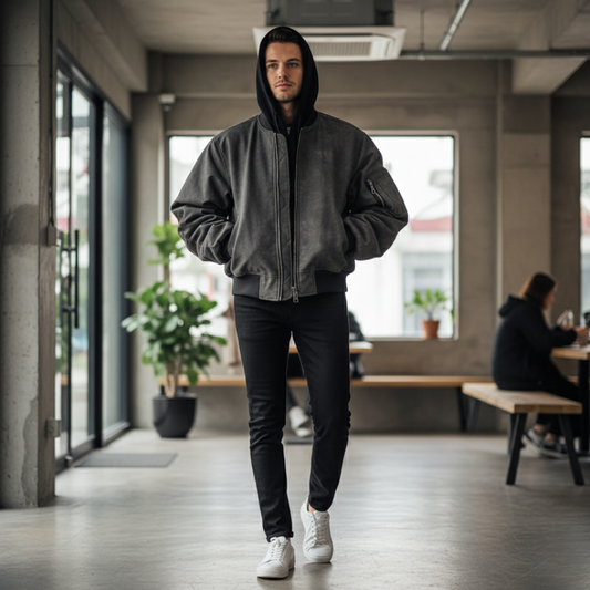 Męska kurtka bomberka z kapturem i elastycznymi ściągaczami Modaboutique