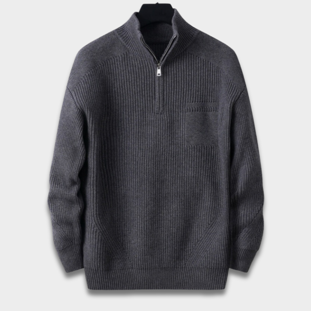 Męski sweter zapinany na zamek w prążkowaną dzianinę Modaboutique