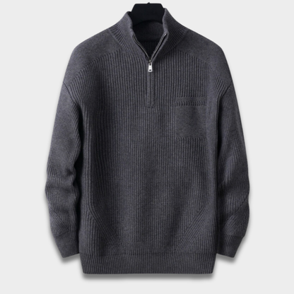 Męski sweter zapinany na zamek w prążkowaną dzianinę Modaboutique