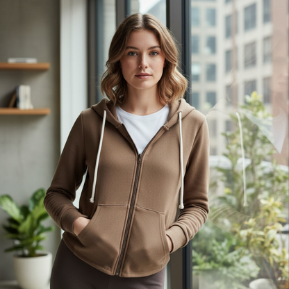 Damska bluza z kapturem zapinana na zamek z miękkiej dzianiny Modaboutique