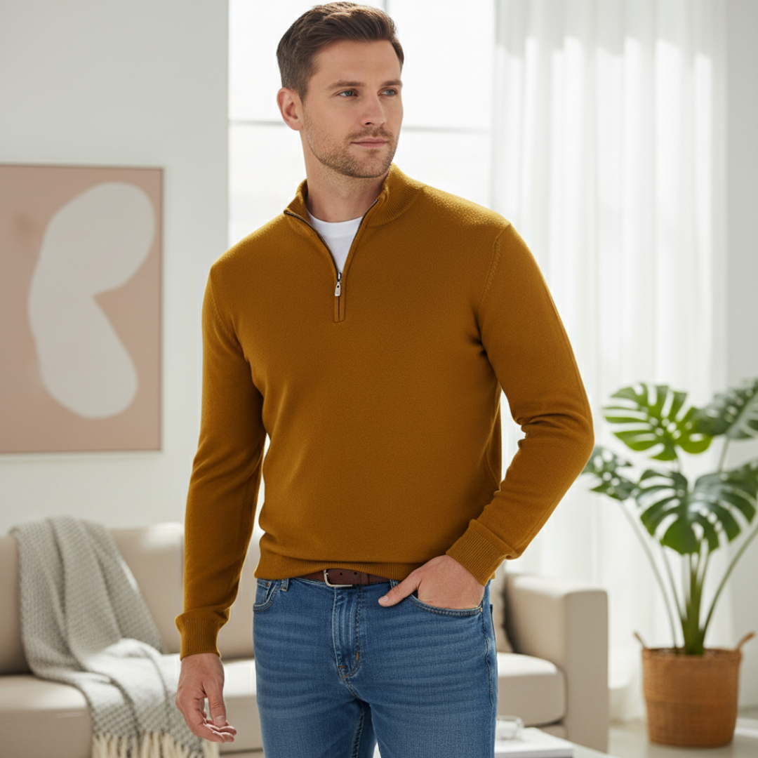 Sweter męski z krótkim zamkiem z prążkowanej dzianiny Modaboutique