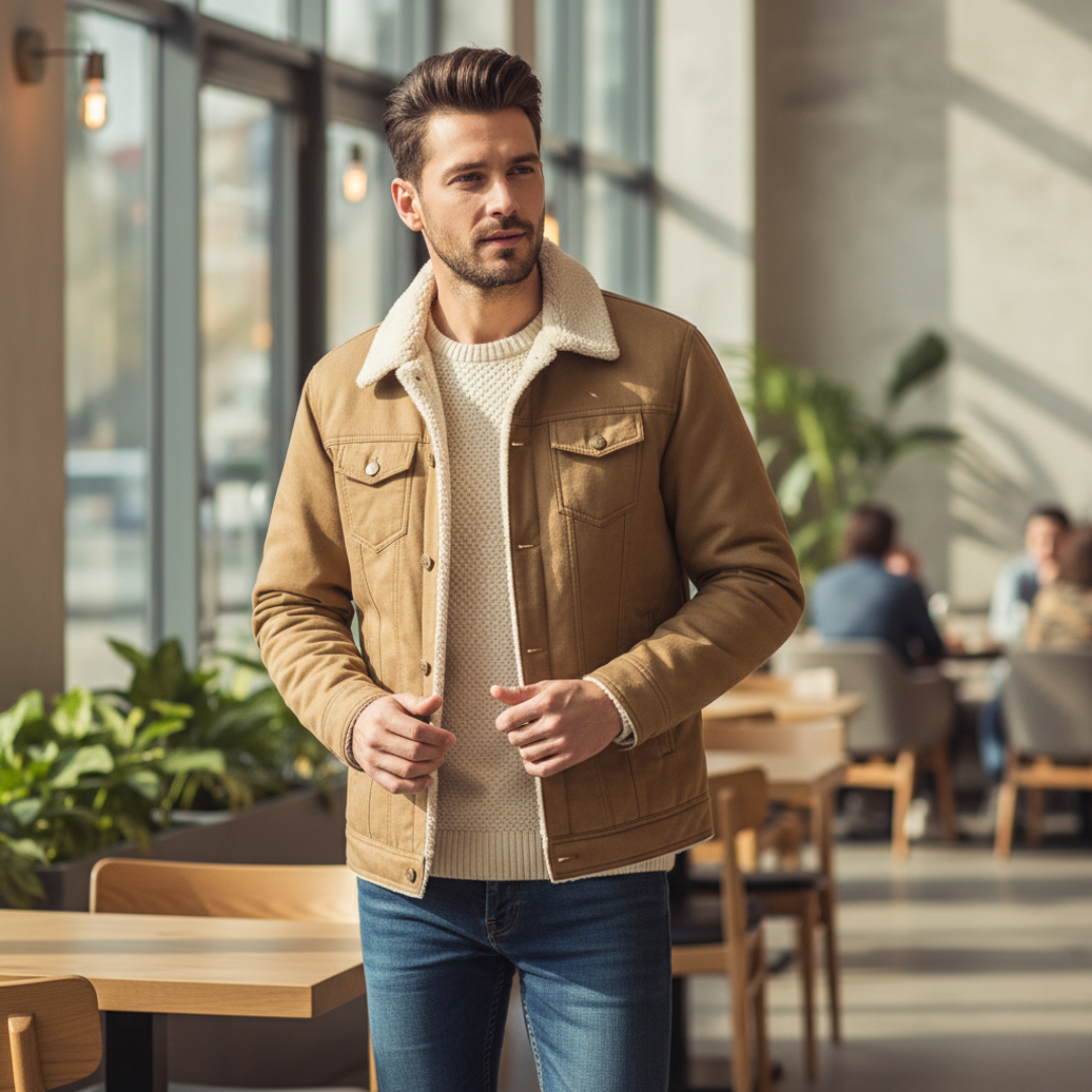 Męska kurtka jeansowa z ocieplanym kożuchem Modaboutique