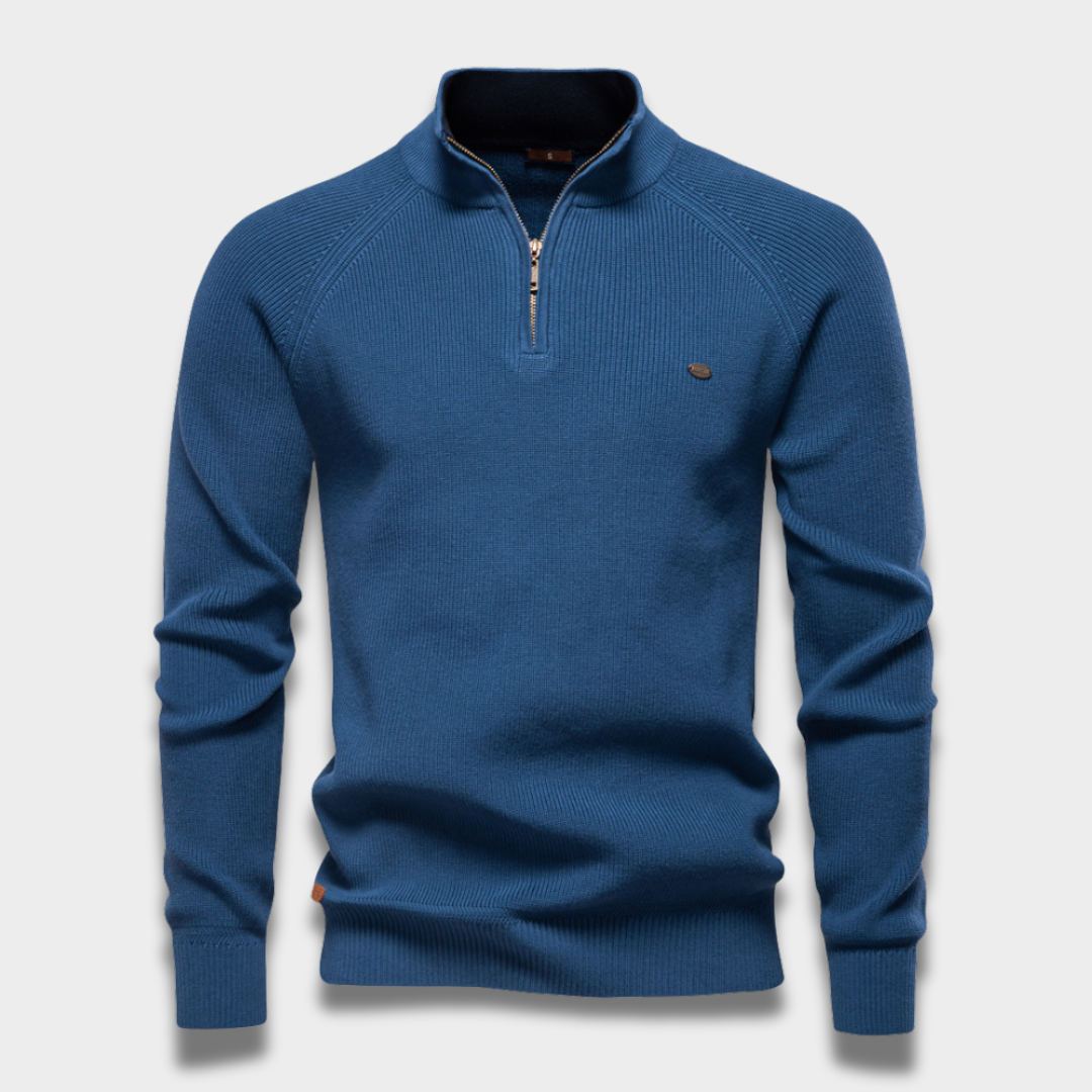 Męski sweter półgolf zapinany na zamek z miękkiej dzianiny