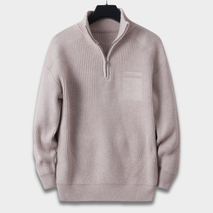 Męski sweter zapinany na zamek w prążkowaną dzianinę Modaboutique