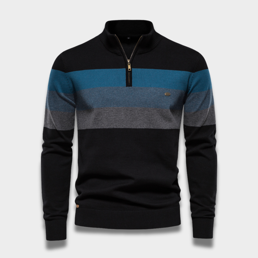 Sweter męski w paski zapinany na zamek z dzianiny