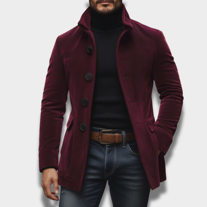 Męski casualowy płaszcz zapinany na guziki o uporządkowanym kroju