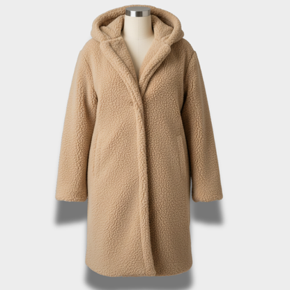 Damski długi płaszcz z teksturą i kapturem