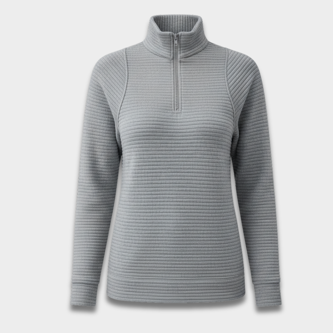 Damski prążkowany sweter typu quarter-zip ModaBoutique