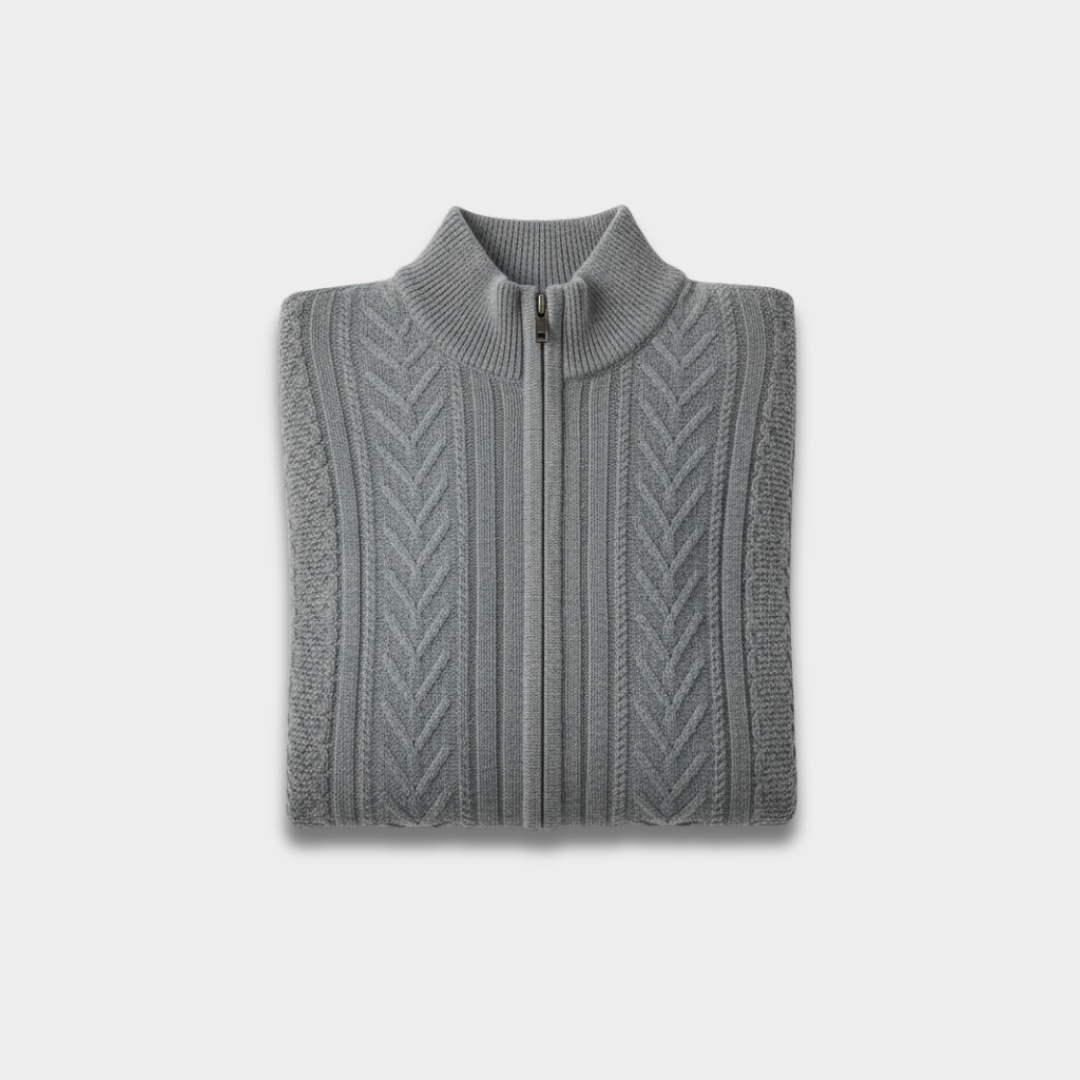 Męski Sweter Dziany z Półzamkiem i Żebrowanym Wzorem ModaBoutique