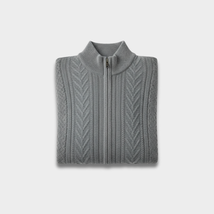 Męski Sweter Dziany z Półzamkiem i Żebrowanym Wzorem ModaBoutique