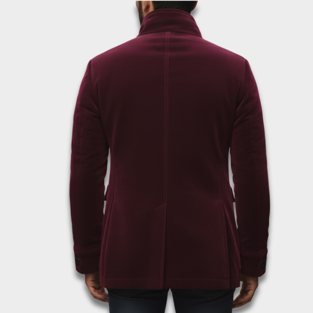 Męski casualowy płaszcz zapinany na guziki o uporządkowanym kroju