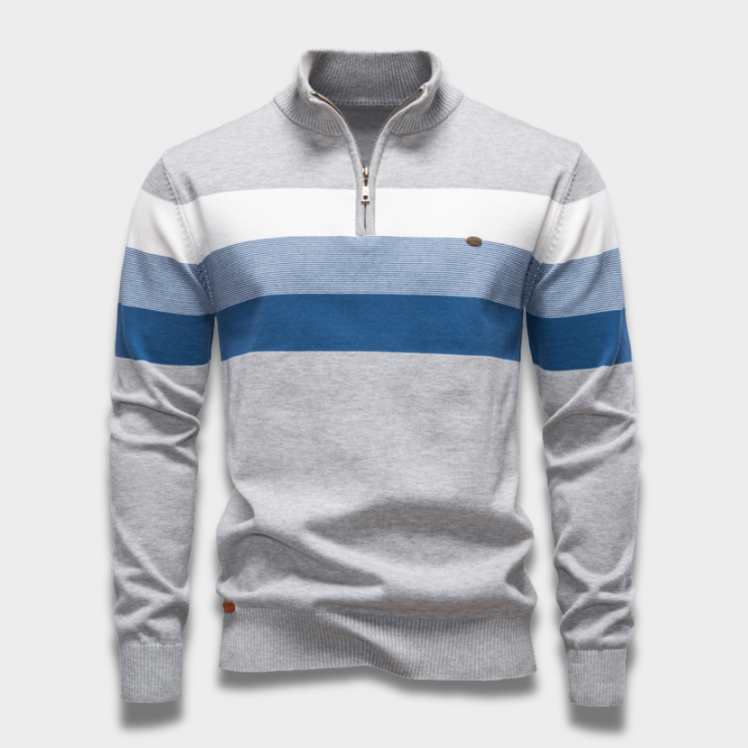 Sweter męski w paski zapinany na zamek z dzianiny