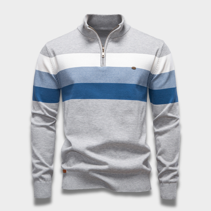 Sweter męski w paski zapinany na zamek z dzianiny