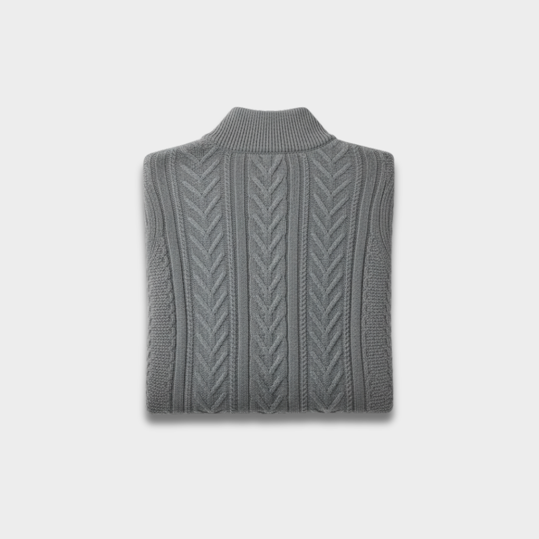 Męski Sweter Dziany z Półzamkiem i Żebrowanym Wzorem ModaBoutique