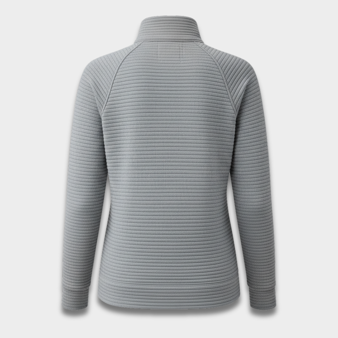 Damski prążkowany sweter typu quarter-zip ModaBoutique