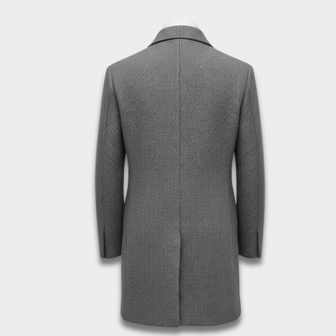 Męski casualowy długi płaszcz zapinany na guziki o uporządkowanym kroju