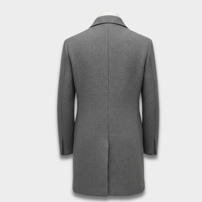Męski casualowy długi płaszcz zapinany na guziki o uporządkowanym kroju