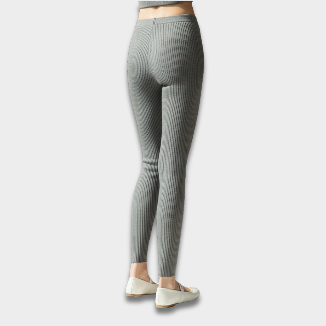 Damskie prążkowane legginsy dzianinowe z wysokim stanem Modaboutique