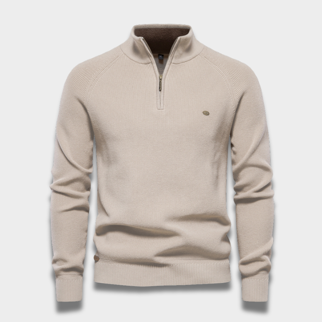 Męski sweter półgolf zapinany na zamek z miękkiej dzianiny