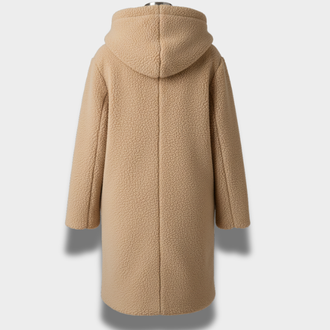 Damski długi płaszcz z teksturą i kapturem