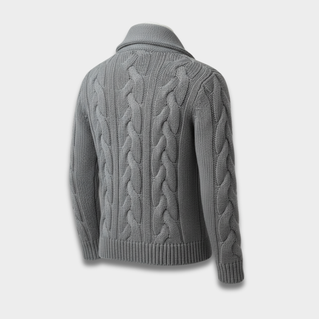 Męski Kardigan z Warkoczowym Splotem i Kołnierzem Szalowym ModaBoutique