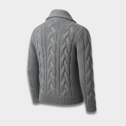 Męski Kardigan z Warkoczowym Splotem i Kołnierzem Szalowym ModaBoutique