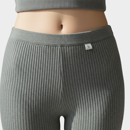 Damskie prążkowane legginsy dzianinowe z wysokim stanem Modaboutique