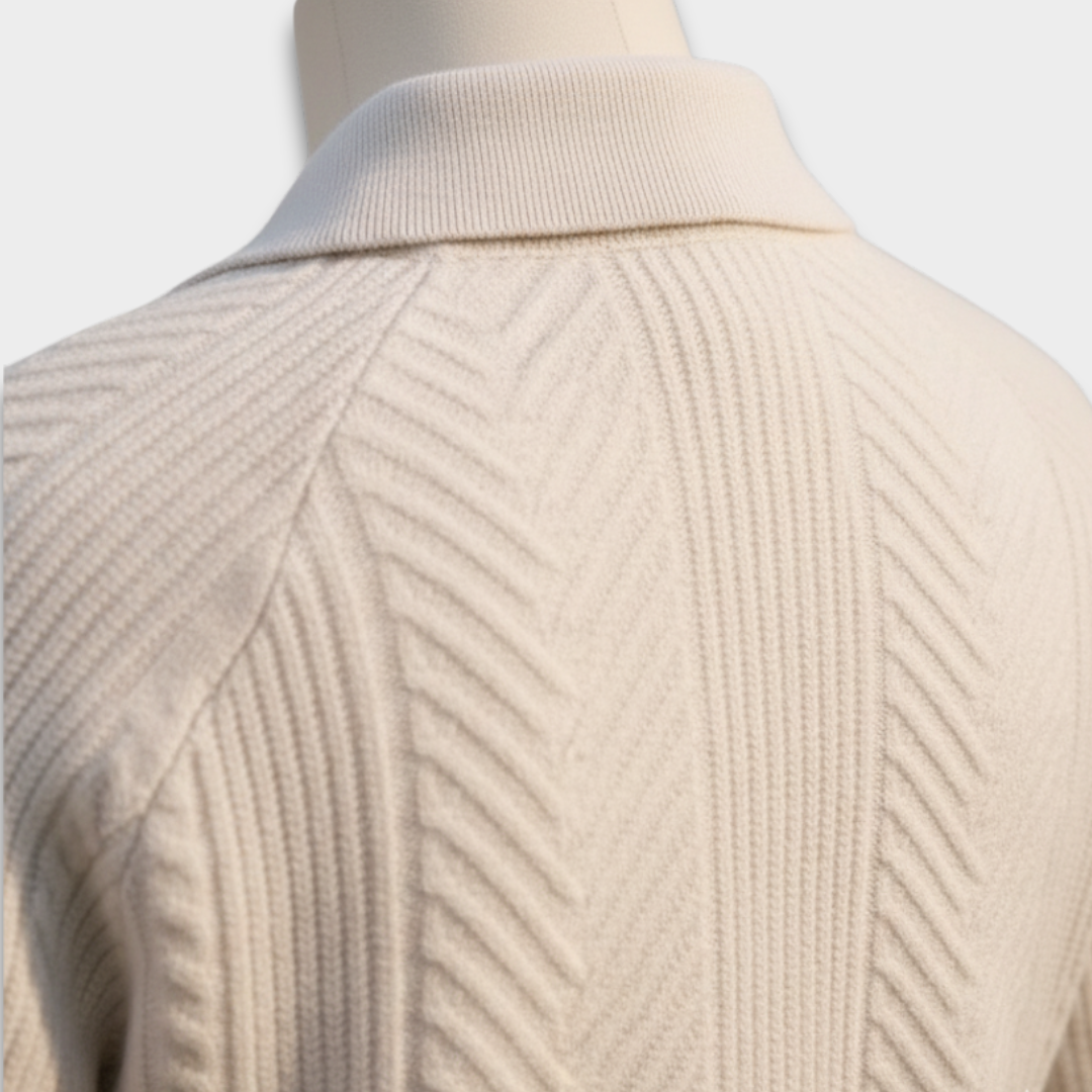 Męski Dziany Sweter Polo z Długim Rękawem i Teksturowanym Wzorem ModaBoutique