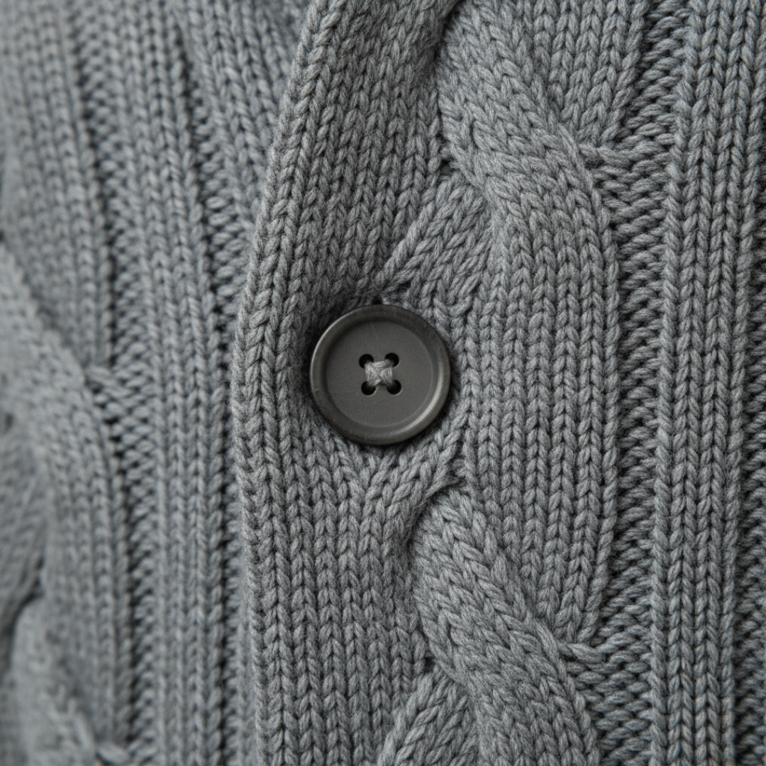 Męski Kardigan z Warkoczowym Splotem i Kołnierzem Szalowym ModaBoutique