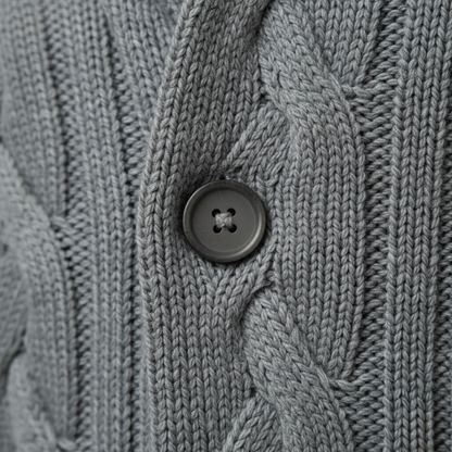 Męski Kardigan z Warkoczowym Splotem i Kołnierzem Szalowym ModaBoutique