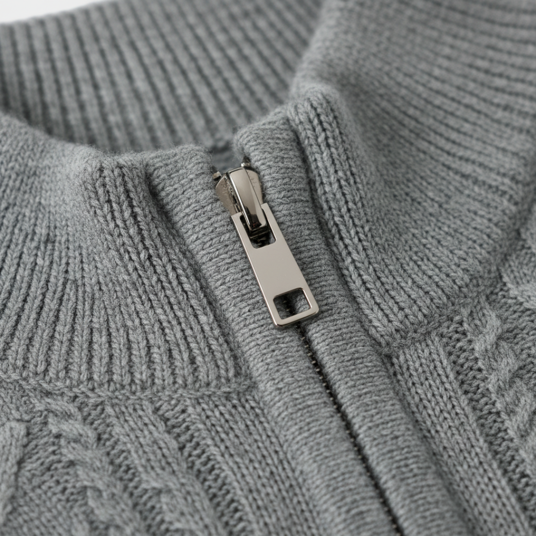 Męski Sweter Dziany z Półzamkiem i Żebrowanym Wzorem ModaBoutique