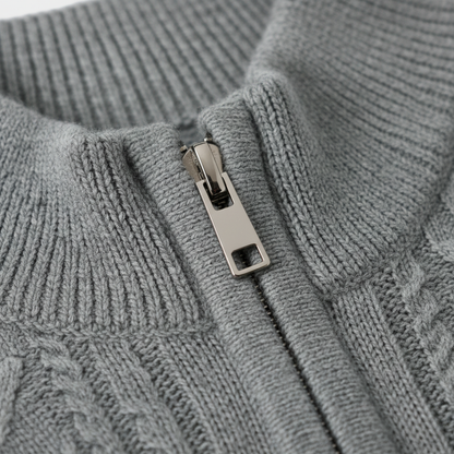 Męski Sweter Dziany z Półzamkiem i Żebrowanym Wzorem ModaBoutique