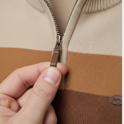 Sweter męski w paski zapinany na zamek z dzianiny