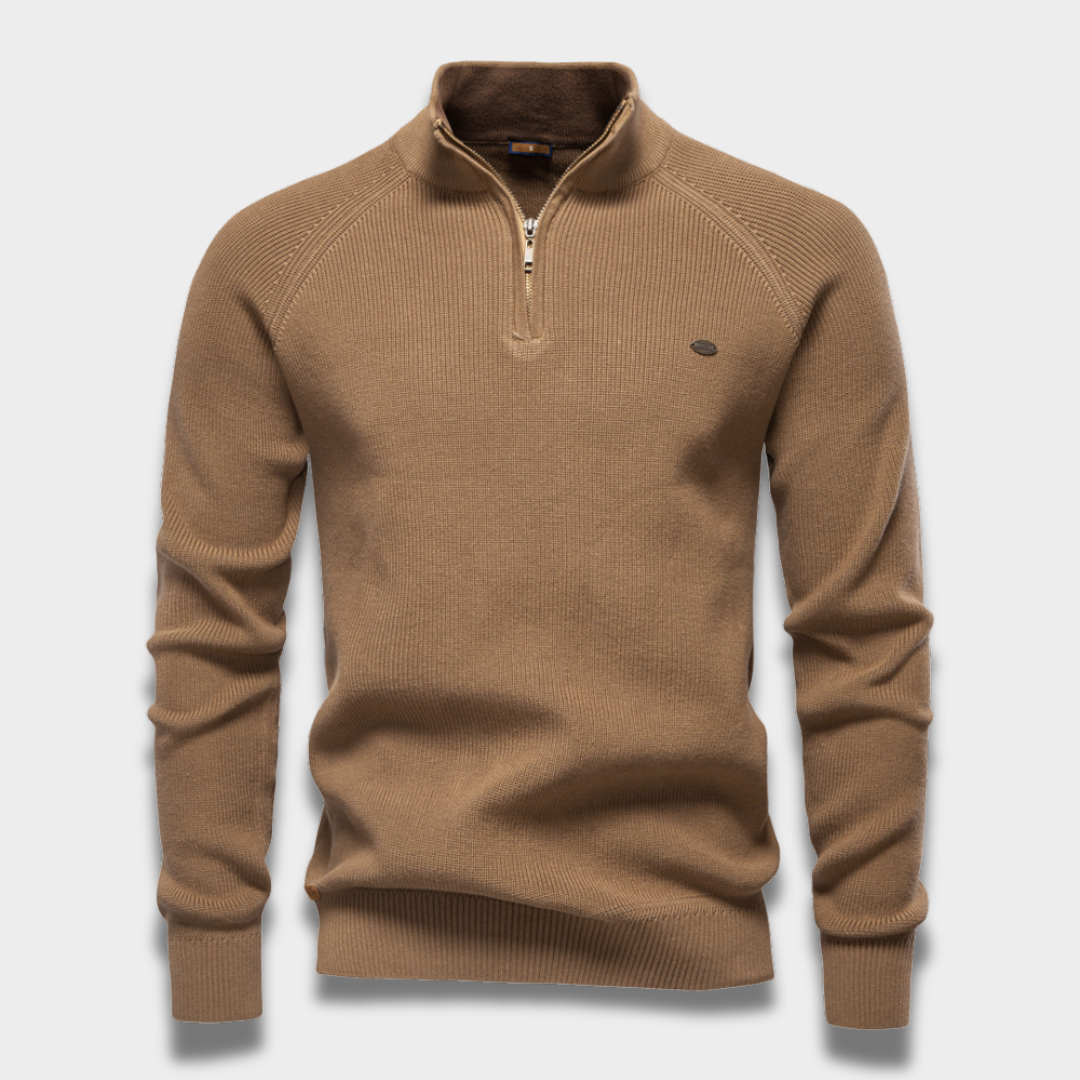 Męski sweter półgolf zapinany na zamek z miękkiej dzianiny
