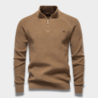 Męski sweter półgolf zapinany na zamek z miękkiej dzianiny