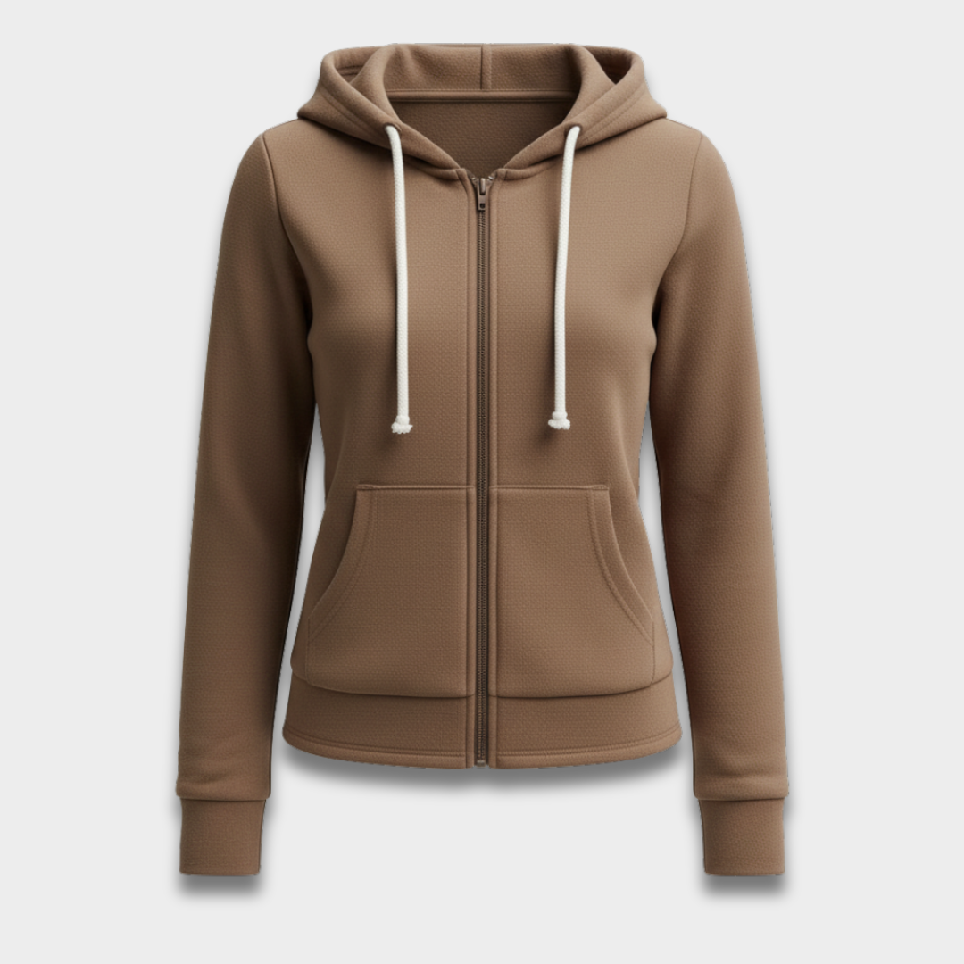 Damska bluza z kapturem zapinana na zamek z miękkiej dzianiny Modaboutique