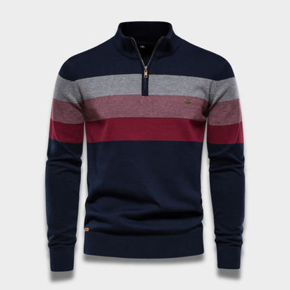 Sweter męski w paski zapinany na zamek z dzianiny