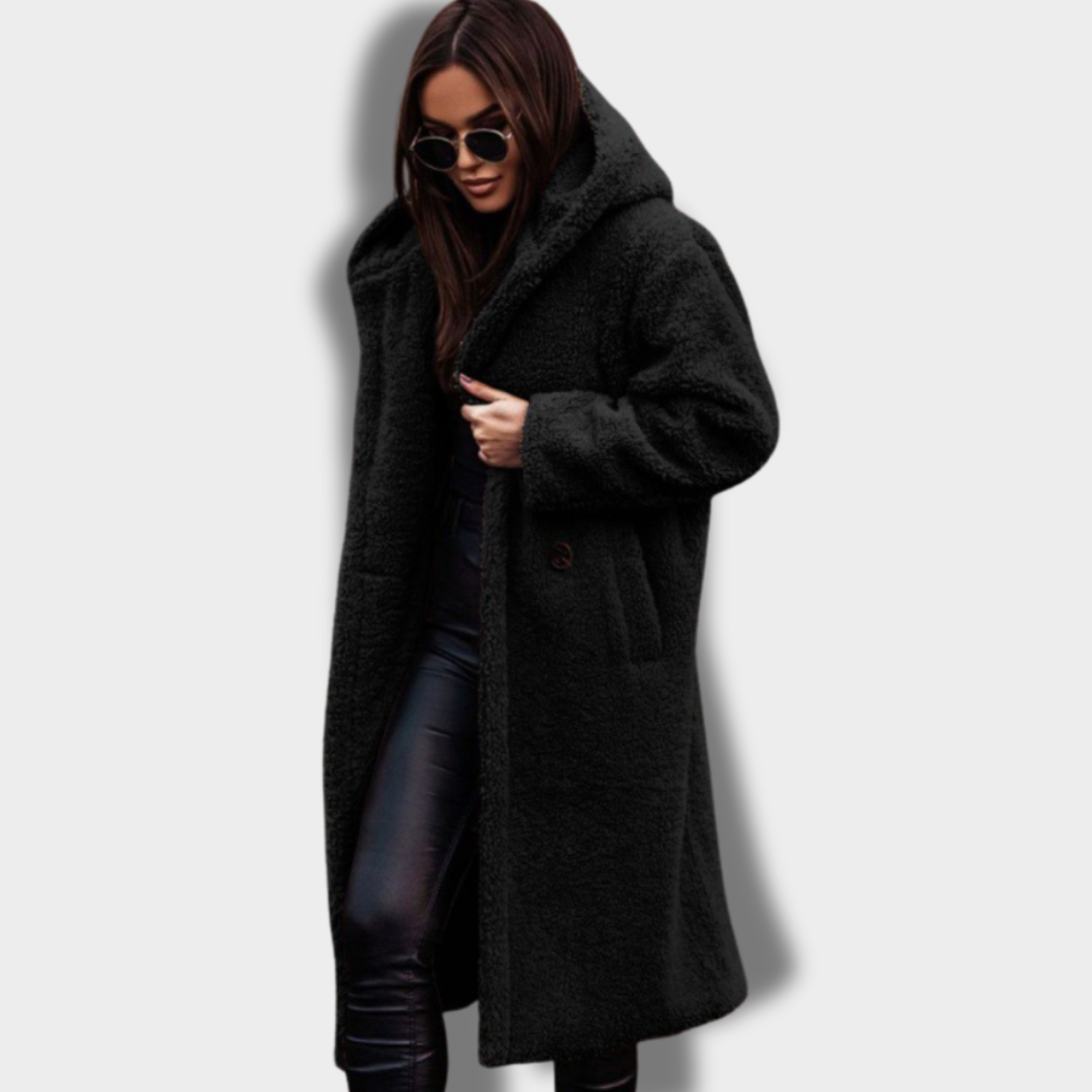 Damski długi płaszcz z teksturą i kapturem