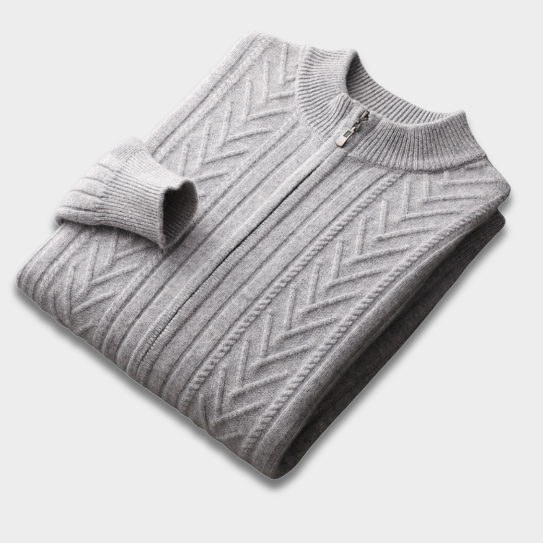 Męski Sweter Dziany z Półzamkiem i Żebrowanym Wzorem ModaBoutique