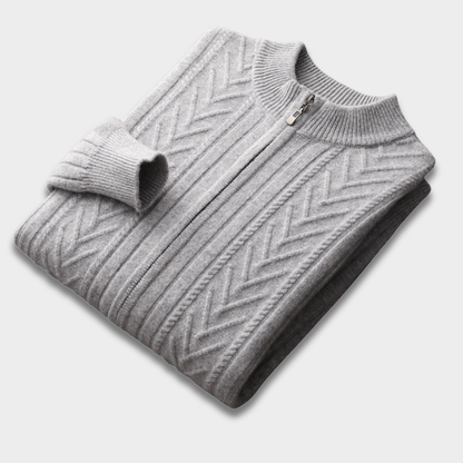 Męski Sweter Dziany z Półzamkiem i Żebrowanym Wzorem ModaBoutique