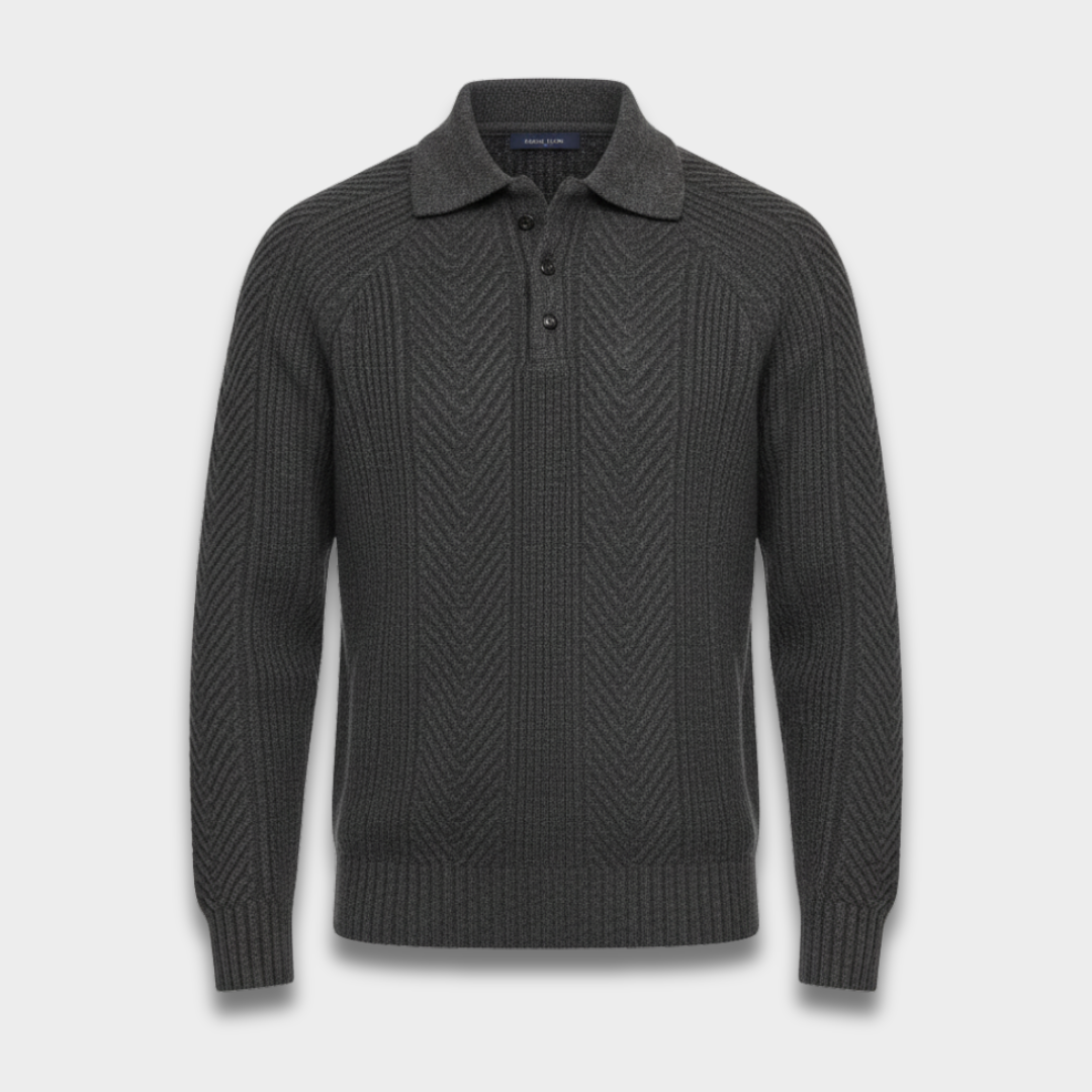 Męski Dziany Sweter Polo z Długim Rękawem i Teksturowanym Wzorem ModaBoutique